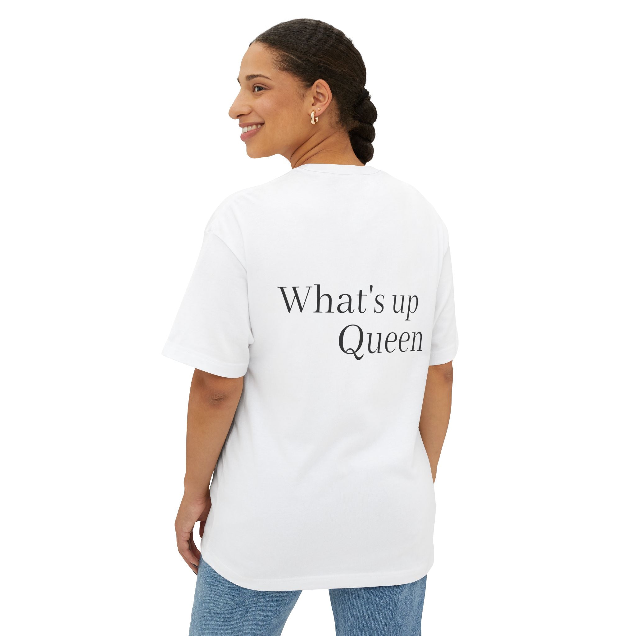 Queen Panther Graphic Tee — "What's up Queen" Oversized Boxy T-Shirt